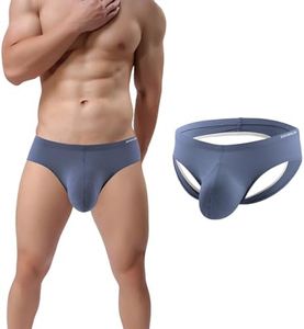 ZONBAILON Mens Bulge Enhancing Jockstrap Briefs Athletic Supporter Big Ball Pouch Backless Underwear Grey XL