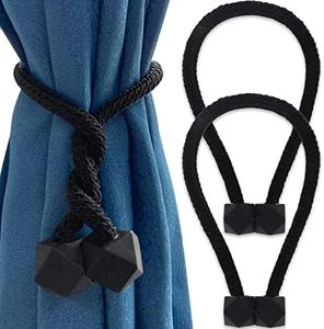 Yatinkim 2 Pack Magnetic Black Curtain Tiebacks Drapes Ties Window Draperies Holdbacks Twist Rope Modern Style Decorative Accessories Home Bedroom Dining