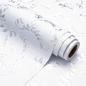 WRAPAHOLIC 3D Kraft Wrapping Paper Roll - Mini Roll - 17 Inch x 16.5 Feet - Silver and White Leaves Design with Embossed Perfect for Birthday, Holiday, Wedding, Baby Shower
