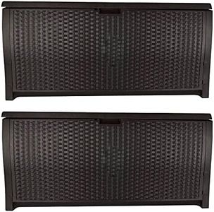 Suncast 99 Gallon Plastic Wicker Deck Box Container Storage for Garden, Garage, Home, Pool, Indoor and Outdoor Use, Mocha (2 Pack)