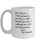 Son-In-Law Coffee Mug Gifts Funny Son In Law Birthday Fathers Day Gift Idea Humor Present from Mother In Law or Father In Law Tea Cup For Men