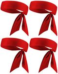 Red Head Tie, Tennis Headbands, Tie Back Headband, Dry Fit Sweat Wicking Head Wraps for Men Women Kids Girls Boys, Pirates Headwrap for Tennis, Basketball, Running, Workout (Red 4 Pack)