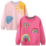 Winzik Girls Sweatshirt, Rainbow Sweater Shirt Toddler Kids Girl Pullover Fall Long Sleeve 2 Pack Clothes 2-7T (6-7 Years, 2Pcs Pink Sun/Rose Pink Rainbow)