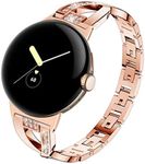 Sankel Compatible for Google Pixel Watch 2 Band,Women Metal Replacement Bling Jewelry Bracelet Rhinestone Pixel Watch Strap Wristband for Google Pixel Watch 3 41mm/Pixel Watch 2/Pixel Watch (RoseGold)