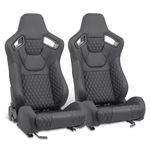 DNA MOTORING Pair of Universal Reclinable Racing Seats with Sliders,20.5" W X 21" D X 37" H,Black, RS-JBR-011-BK-BK