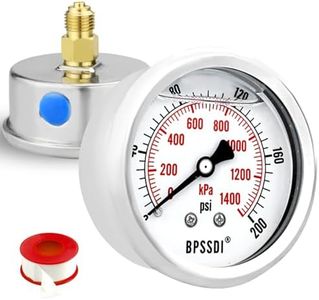 BPSSDI 0-200 Psi Glycerin Liquid Filled Low Pressure Gauge, 2.5" Dial Size, 1/4" G Back Mount, 304 Stainless Steel Case, for Water Pipe, HVAC, Water Oil Air Pressure Test