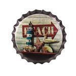 Eazy Wagon - Art Home Bar Wall Decor | Metal Bottle Caps Wall Sign Plates for Retro & Vintage Scratch Look Gifts | Cafe Decoration Plate - 14 x 14 inches (Beach shell)