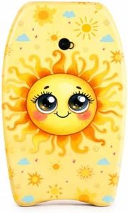 PMU 26 Inch Happy Sun Printed Bodyboard – Lightweight Boogie Board with Wrist Leash & Slick Bottom for Beach, Sea & Pool Fun