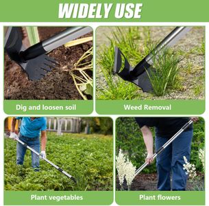 Long Handle Weed Remover Tool 148cm – 2-in-1 Garden Hoe & Rake with Gloves