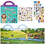 ASTARON Animal Sticker Book for Kids, including 88 Pcs Reusable Animal Stickers for Toddlers, 3D Puffy Sticker Game Educational Sensory Learning Toy, Party Supplies Birthday Gift