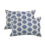 Trance Home Linen 200 Tc Cotton Floral Printed Pillow Covers | Pillow Cases | Set Of 2 Piece Pillow Covers Only |Large Size (20 X 30 Inch, Damask Blue)