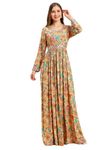 madhuram textiles Women's Rayon Gown For Women Ethnic With Foil Print And Embroidery Work Long Gown(M-2469 Multi Color_Small)