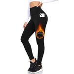 DHSO Fleece Lined Leggings with Pockets for Women-High Waisted Winter Tummy Control Thermal Warm Yoga Pants for Hiking Workout, Black, L-XL