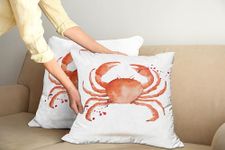 Ambesonne Crabs Pillow Cushion Cover Pack of 2, Sea Animals Theme in Watercolor Style Effect a Big Crab on White Background Print, Decorative Square Accent Pillow Case, 2 Pcs-16" x 16", Vermilion