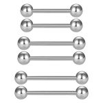 16G 6PCS Tongue Bars Nipple Rings for Women Men Stainless Steel Straight Barbells 14-18MM Body Piercing Jewelry-Silver