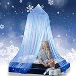 Eimilaly Princess Bed Canopy Glow in The Dark, Christmas Snowflakes Bed Canopy for Girls Room Decor, Blue