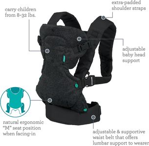 Infantino Flip 4-in-1 Baby Carrier – Ergonomic, Convertible, Black