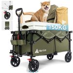 Hikenture Folding Wagon with 150kgs Large Capacity, Heavy Duty Wagon Cart Foldable, Utility Collapsible Wagon with All-Terrain Wheels, Grocery Cart for Beach, Garden, Shopping, Sports