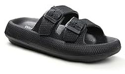 Weweya Men Women Athletic Sport Cushion Foam Sandal Buckle Adjustable Plastic Pillow Slipper Casual Black Men Size 7 7.5 8 Women Size 8 8.5 9