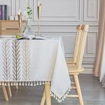 SUNBEAUTY Table Cloth Rectangular Cotton Linen 140x220 Tablecloth Waterproof Wipe Clean Table Cover with Tassel for Kitchen Dining Table Decorations - 55 x 86 inch