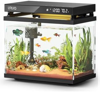 Fish Tank Smart Aquarium Kit: 2 Gallon UHD Glass Silent Water Pump Self Cleaning Multi-layer Filtration System - Temperature Sensing 7-color Lighting for Small Fish Betta Kids Room Desktop Decor Black