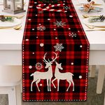 Apatsp Buffalo Plaid Christmas Table Runner 13" x 72" Long Linen Xmas Reindeer Table Runner Christmas Decoration, Joy