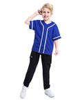 TOPTIE Boys Baseball Jersey, Kids Button Down Jersey T Shirt Softball-Blue White-12 Months