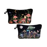 Evergoo 2 Pieces Funny Cosmetic Pouch for Women, Allover Printed Small Zipper Pouches Adorable Makeup Bags Roomy Toiletry Pouch Travel Accessories Organizer Gifts, Mushroom, Small