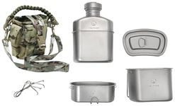 Valtcan Titanium Canteen Military Mess Kit 1100ml 37oz Capacity with 750ml and 400ml cookware Cups
