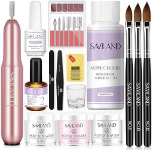 SAVILAND Essentials Acrylic Nail Kit with Drill: 15g White Pink Clear Acrylic Powder and Liquid, 100 Forms, Brushes, Primer, Top Gel & Tools – Extension Nail Kit for Beginners with Everything Home Use