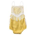 Hopscotch Baby Girls Cotton and Polyester Sleeveless Applique Bodysuits in Yellow Color For Ages(6-9 Months)