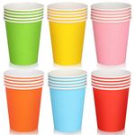 Fowecelt Rainbow Paper Party Cups - 60pcs 9 Ounce Coloured Paper Cups, Picnic Cups Disposable Cups Neon Party Cups Round Dessert Cups for Birthday Party Supplies