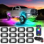 MICTUNING C2 Max RGB+IC Chasing Color LED Rock Lights - 12 Pods Underglow Lighting Kit, Dynamic Lighting Modes, Extensible Up to 24 Pods with Stable APP Control, IP68 Waterproof, DIY Effect