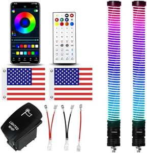 VI9000 2pc 2FT COB Fat Whip Lights with App & Remote Control Compatible with Polaris RZR Can-Am Maverick X3, Spiral RGB Chasing LED Whip Lights with Rocker Switch for Side by Side, SXS UTV ATV Boat