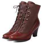 Alyaafifa Lace Up Ankle Boots for Women Chunky High Heel Booties Round Closed Toe Wingtip Two Tone Retro Vintage Victorian Mid Calf Riding Boots Autumn Winter Dress Shoes, Wine Red, 7