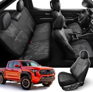 DiffCar® Seat Covers for Toyota Tacoma 2026 2025 2024 Double Cab(Gas Only), Full Set Faux Nappa Leather Truck Accessories for Tacoma 4th Gen, Car Seat Protectors Custom Fit for Tacoma Seat, Black Camo