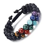 7 Chakras Stone Beads Bracelet - GENASTO Mens Crystals and Healing Stones Bracelet Obsidian Tigers Eye Amethyst Malachite Beads Bracelets Meditation Relax Anxiety for Men Women