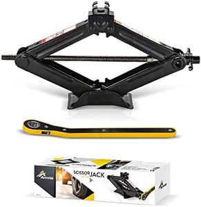 AMVIA Scissor Jack for Car - 1.5 Ton (3,300 lbs) | Car Jack Kit - Tire Jack | Portable, Ideal for SUV and Auto - Smart Mechanism with Ratchet | Heavy Duty Material