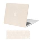 MOSISO Compatible with MacBook Air 13 inch Case 2022-2018 Release A2337 M1 A2179 A1932 Touch ID, Anti-Fingerprint Square Grid PU Leather Coated Plastic Hard Shell Case & Keyboard Cover, Beige