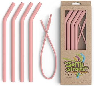 Reusable Silicone Drinking Straws - Big Size with Curved Bend for Tumblers Made from BPA Free No-Rubber Silicon - Flexible, Collapsible, Chewy, Bendy, Safe for Kids/Toddlers