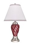 Aspen Creative 26" High Traditional Ceramic Table, Burgundy with Pewter Finish Base and Hardback Empire Shaped Lamp Shade in Off White, 15" Wide