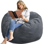 SEASXOLTE Bean Bag Chair 4Ft, Memory Foam Filled, Removable Velvet Cover, Giant Bean Bag Chairs for Adults and Teens, Round Sofa Chair for Living Room, Bedroom and Gaming Room, Grey