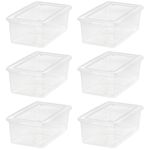 IRIS USA 6-Pack Storage Bins with Lids, 5 Liter - Crystal Clear, Shoe Boxes Stackable Containers Organize Shoes Closet Shelves, Teacher Tools Classroom Organization, Game - BPA-Free Plastic