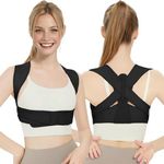 FHOCSLO Back Brace Posture Corrector for Women and Men, Adjustable Upper Back Support Straightener for Hunchback Improve and Pain Relief from Neck, Shoulder (Black, S/M)