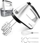 SHARDOR Hand Mixer Electric 6 Speed & Turbo Electric Mixer Handheld Snap-On Storage Case, 5 Stainless Steel Accessories Mixers for Baking, Whipping, Mixing Cookies, Brownie, Cakes Dough, Batters White