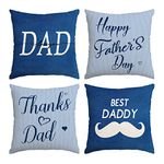 Happy Fathers Day Pillow Covers 16x16 Set of 4 Blue Throw Pillow Covers I Love Dad Cushion Covers Pillow Case Gift for PaPa Grandpa Birthday Home Outdoor Sofa Couch Decoration (16 by 16)