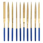 uxcell Diamond Needle File Set 5mm x 180mm, Titanium Coated Flat Half Round Triangle Square Oval Files for Metal Wood Stone Glass, 10pcs