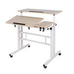 DlandHome Sit-Stand Desk Cart Mobile Height-Adjustable Sit to Stand Office Desk Riser Standing Table Workstation Mobile Desk, Maple 101-2MP-DCA