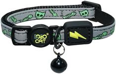 DOCO Breakway Cat Collar - Durable, Reflective, Adjustable Breakaway Nylon Kitty Collar with Safety Buckle, Bell (Lime Cat)