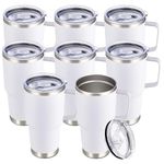 Cool Yoleb 30 oz Tumbler with Handle and Lid, Stainless Steel Tumblers Bulk Double Wall Vacuum Insulated Travel Mug Leak Proof Cup Keep Drinks Cold and Hot White, 8 Pack